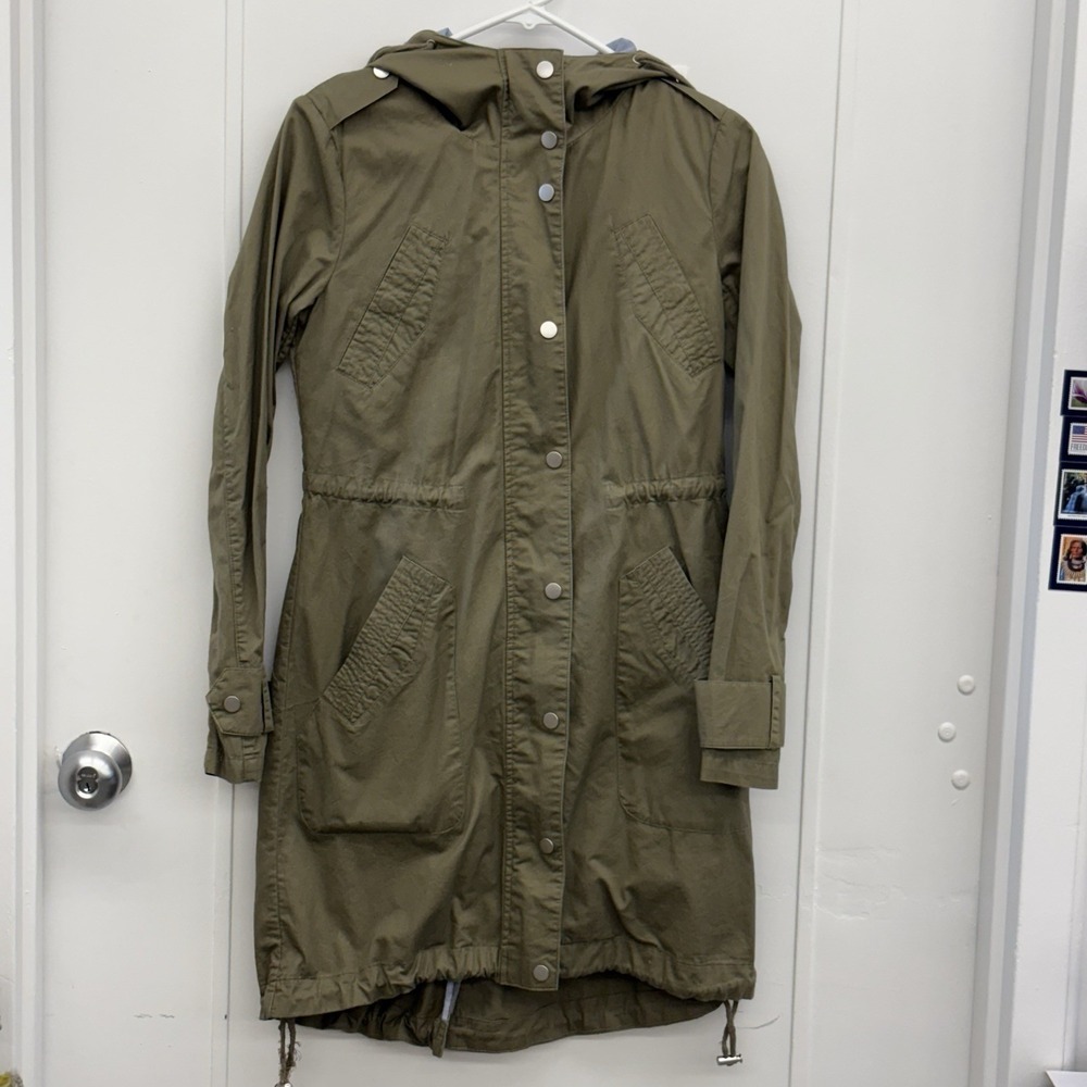 Old Navy Twill Field Jacket Size XS Green Drawstring Waist Utility Cotton Hooded